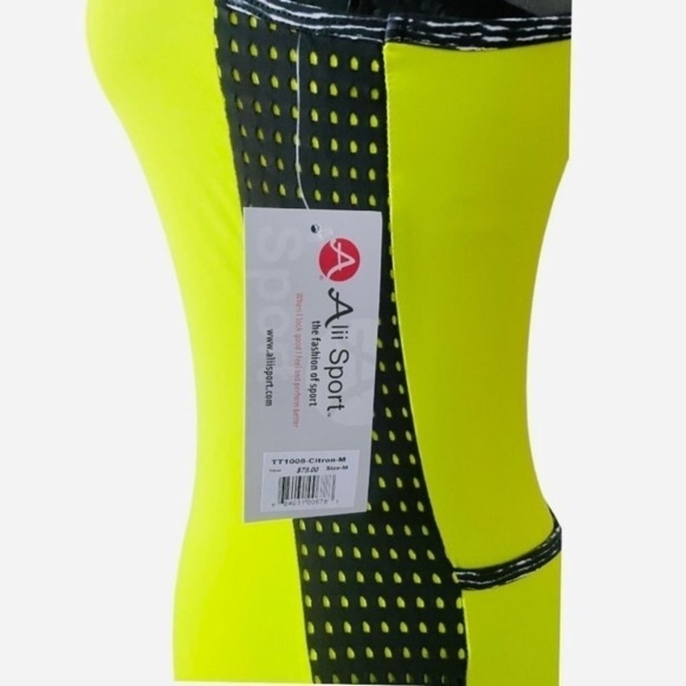 Alii Sport Women's Lemon Citron Black Athletic Tank M Mesh Bra UV Protection NWT - Picture 6 of 10